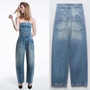 Zara High Rise Wide Leg Baggy Tapered Jean size 12